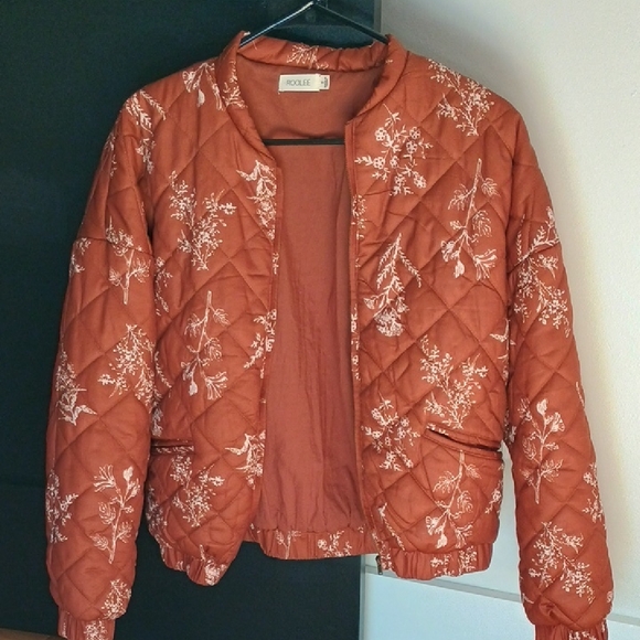 Roolee Women's Quilted Bomber Jacket - Rust Floral - Picture 1 of 2